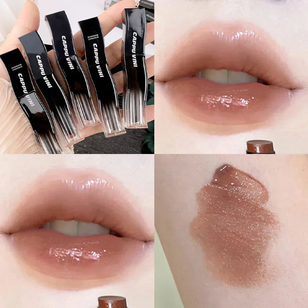 Rynx | New Jelly Mirror Black Tube Lipstick Long-lasting Non-sticky Cup Moisturizing Water Light Lip Balm Korean Lip Makeup Cosmetics 1 Piece