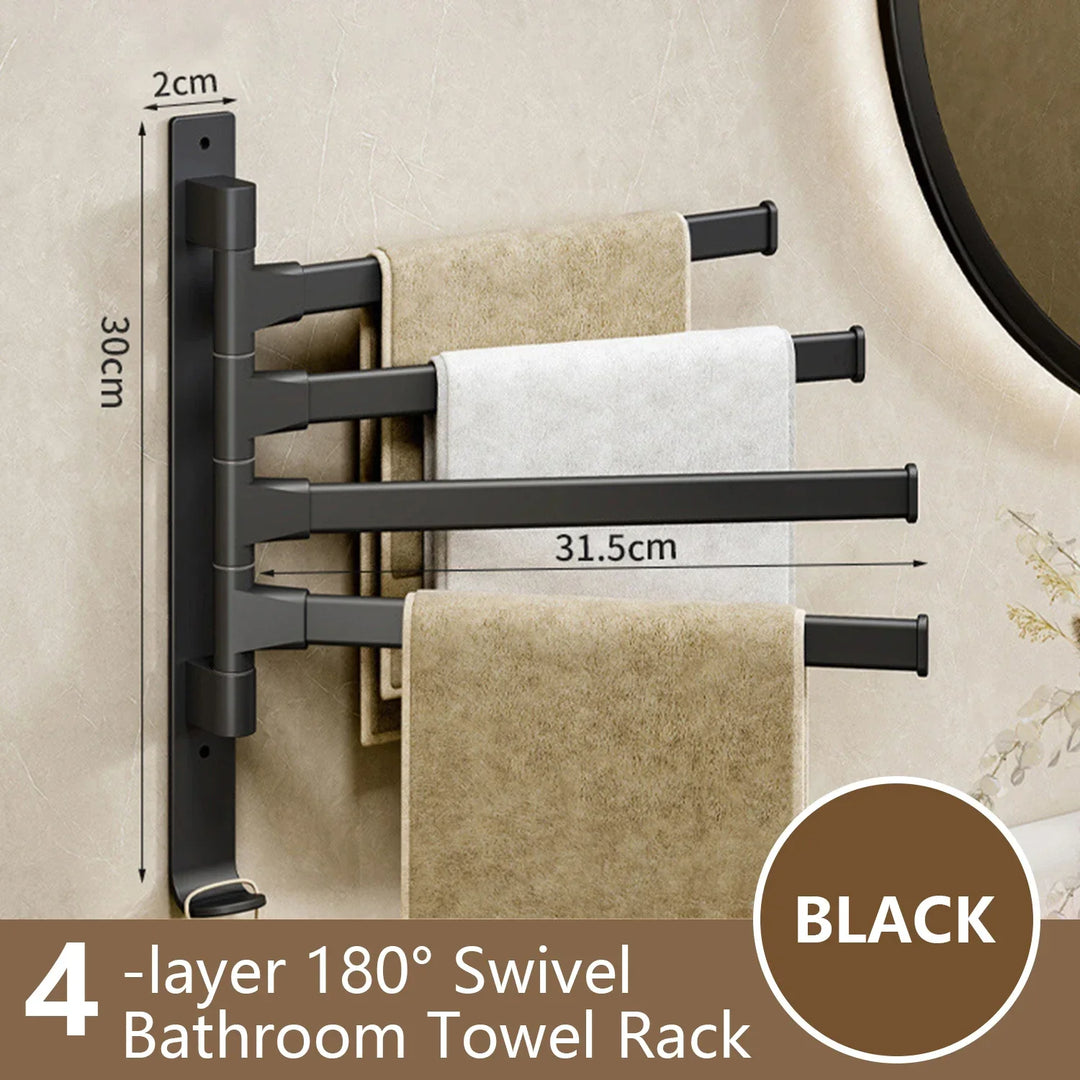 Lisslune | Bathroom Towel Holder Rotatable Towel Rack Space Aluminum 1/2/3/4/5-Bar Towel Holder Kitchen Shelf Kitchen Hanging Shelf Wall Mounted