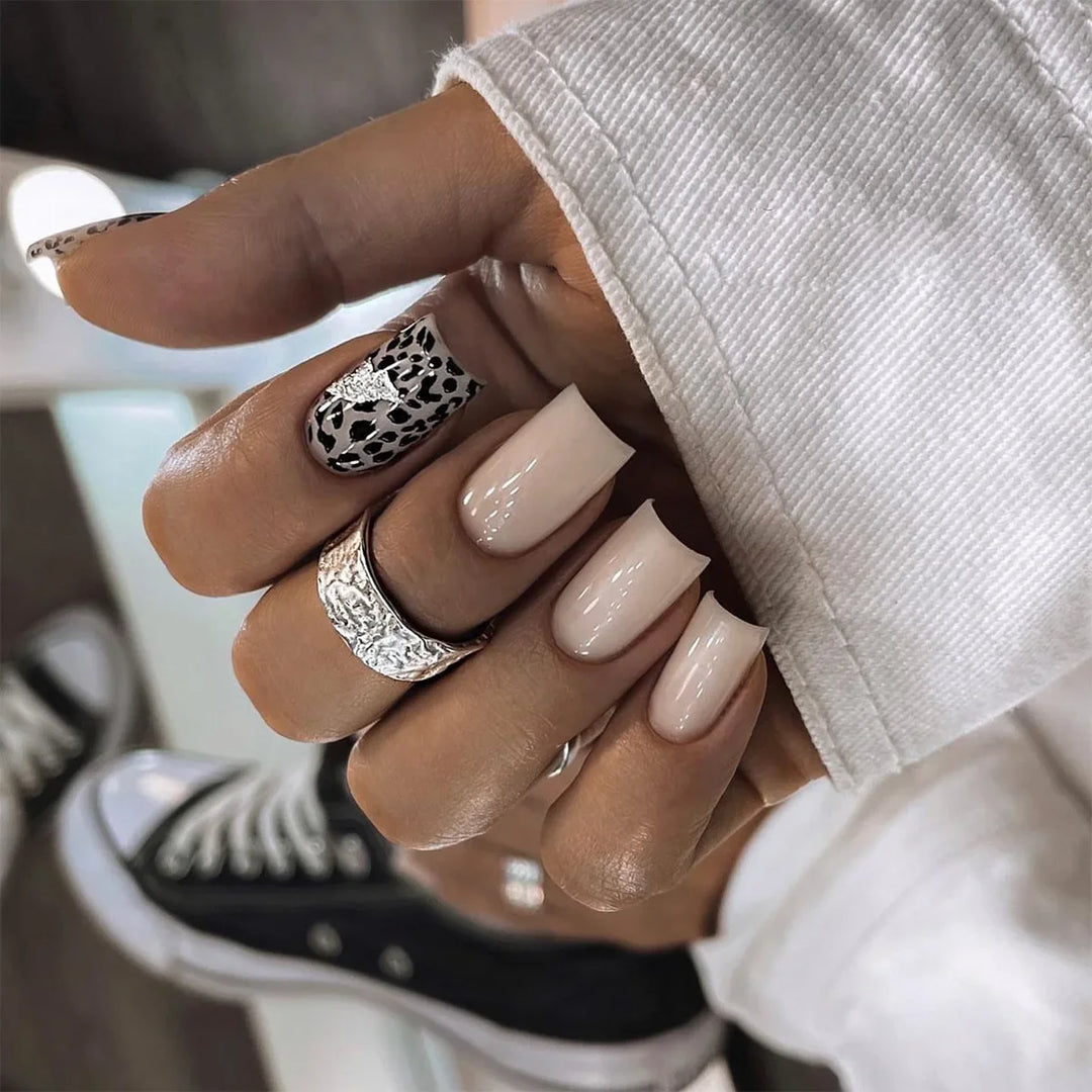 Rynx | Brown Leopard Gradient French Nail Art Red Bow Pearls False Nails Removable Ready-Made False Nails To Stick With Glue