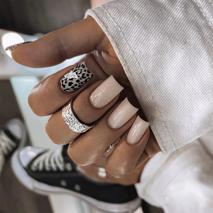 Rynx | Brown Leopard Gradient French Nail Art Red Bow Pearls False Nails Removable Ready-Made False Nails To Stick With Glue