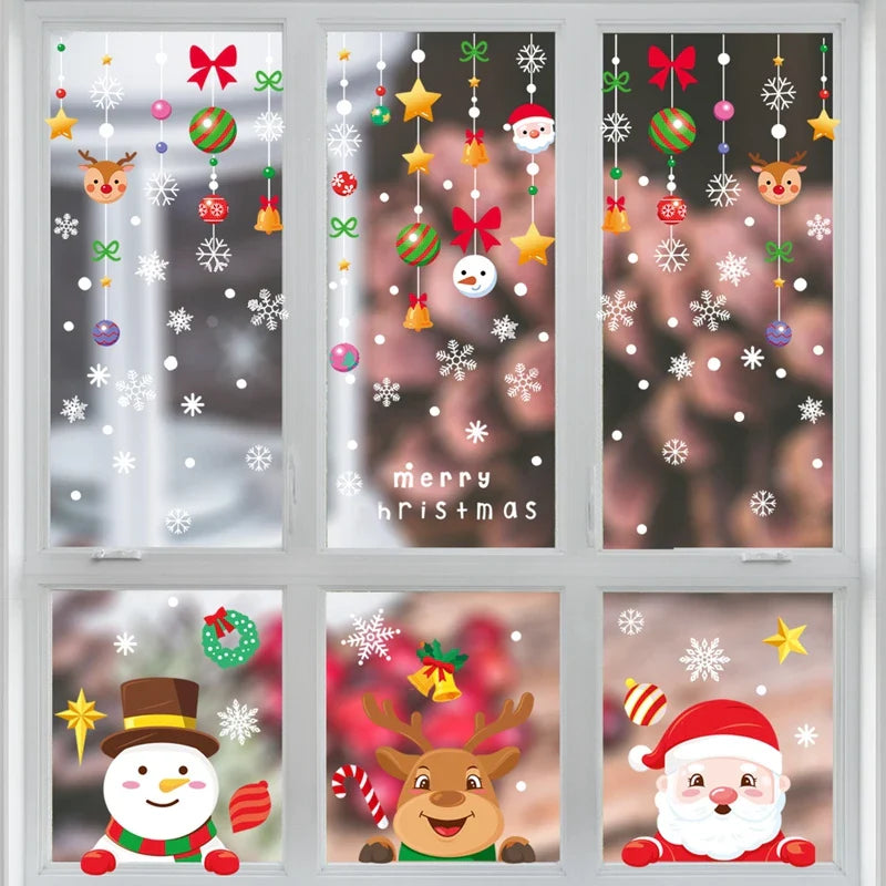 Rynx Christmas Window Stickers Santa Snowflake DIY Wall Tattoo Christmas Decorations for Home New Year Ornaments Gift