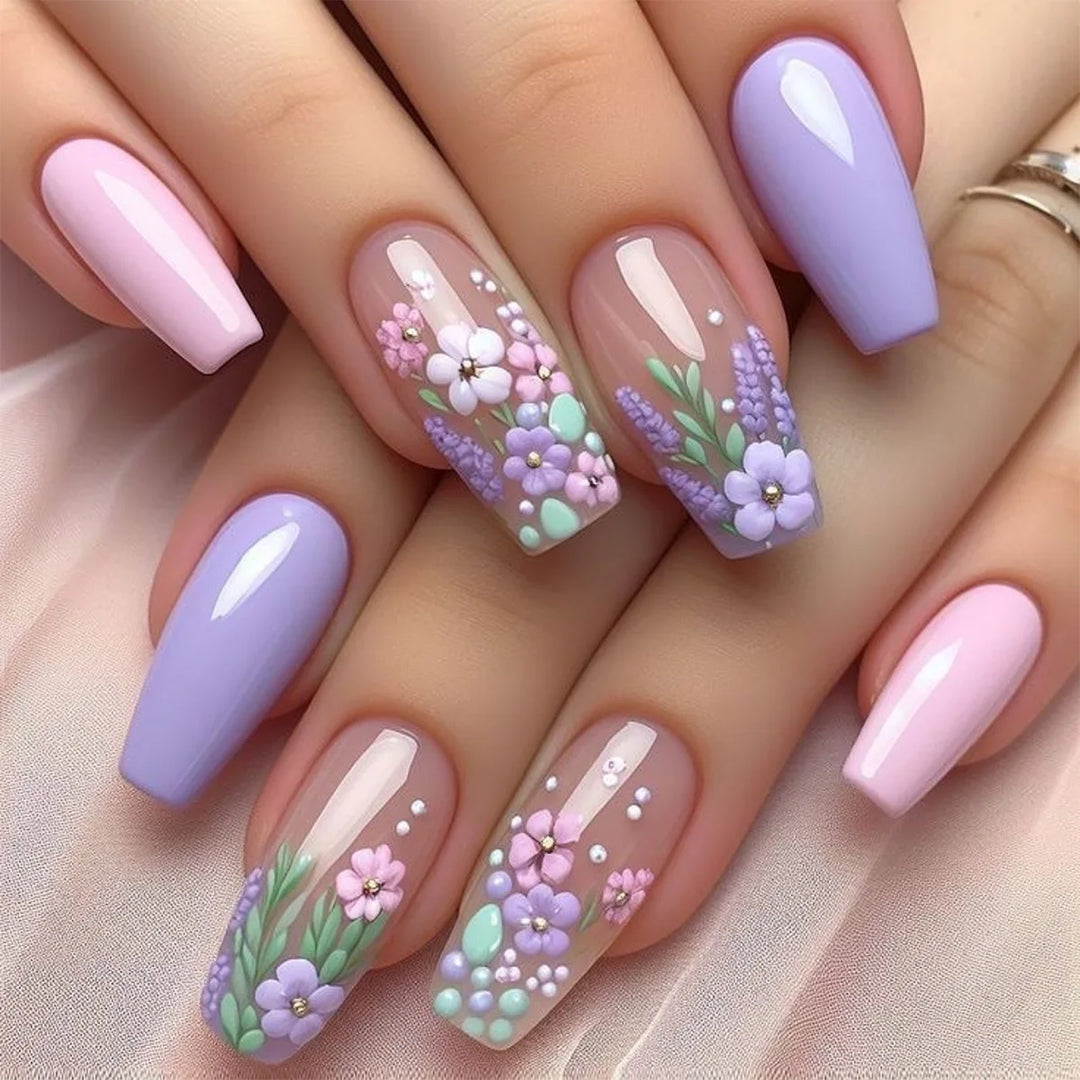 Rynx | Cute Small Flowers Nude Color Nail Art Simple Style Artificial Nails Removable Ready-made Artificial Nails To Stick On with Glue
