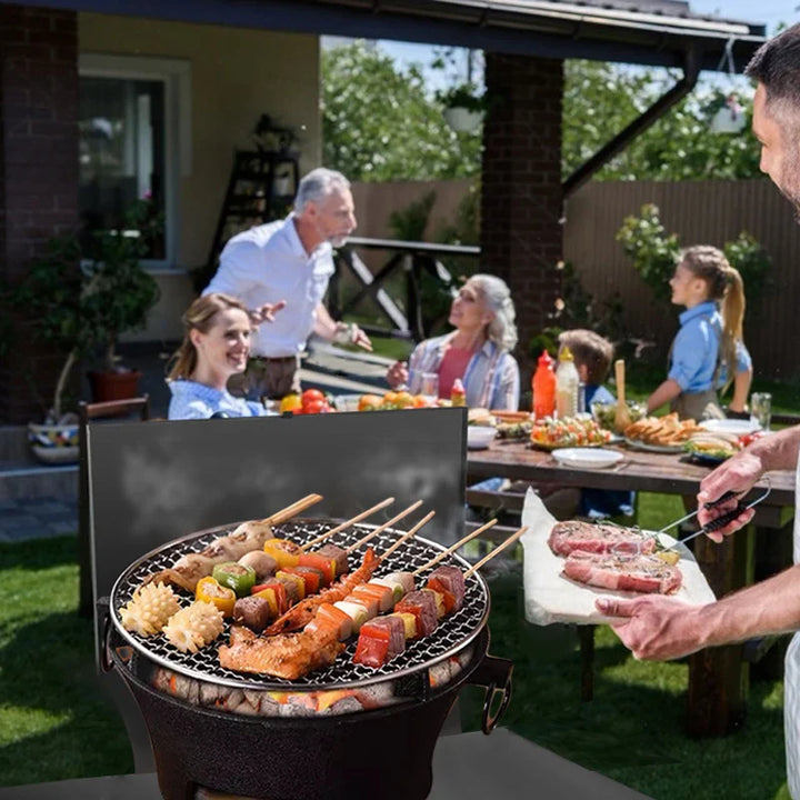 Lisslune | Outdoor Holzkohlegrill Tragbarer Gusseisen BBQ 10-Zoll Oberfläche Camping Picknicks Outdoor Partys Kompaktes Design Zuhause Terrasse Campingplatz