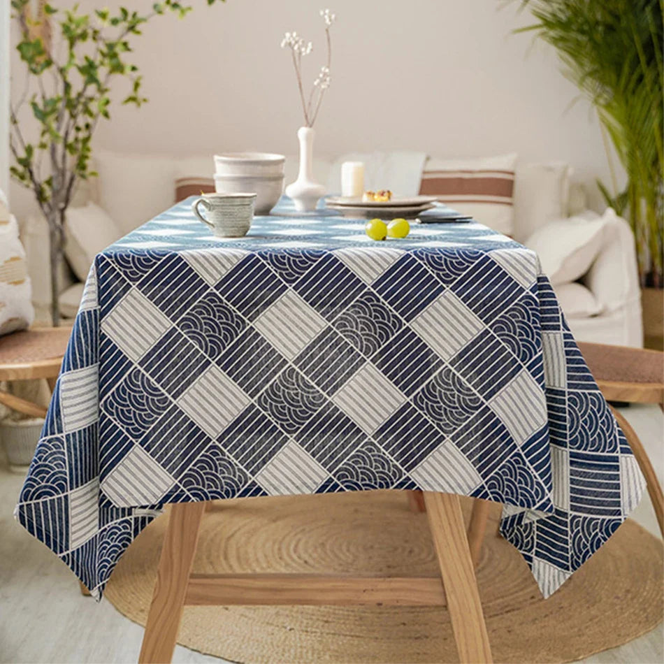 Rynx Japanese Style Polyester Cotton Tablecloth, Rectangular Dustproof Tablecloth, for Kitchen Dining Room Celebration Birthday Table Decoration