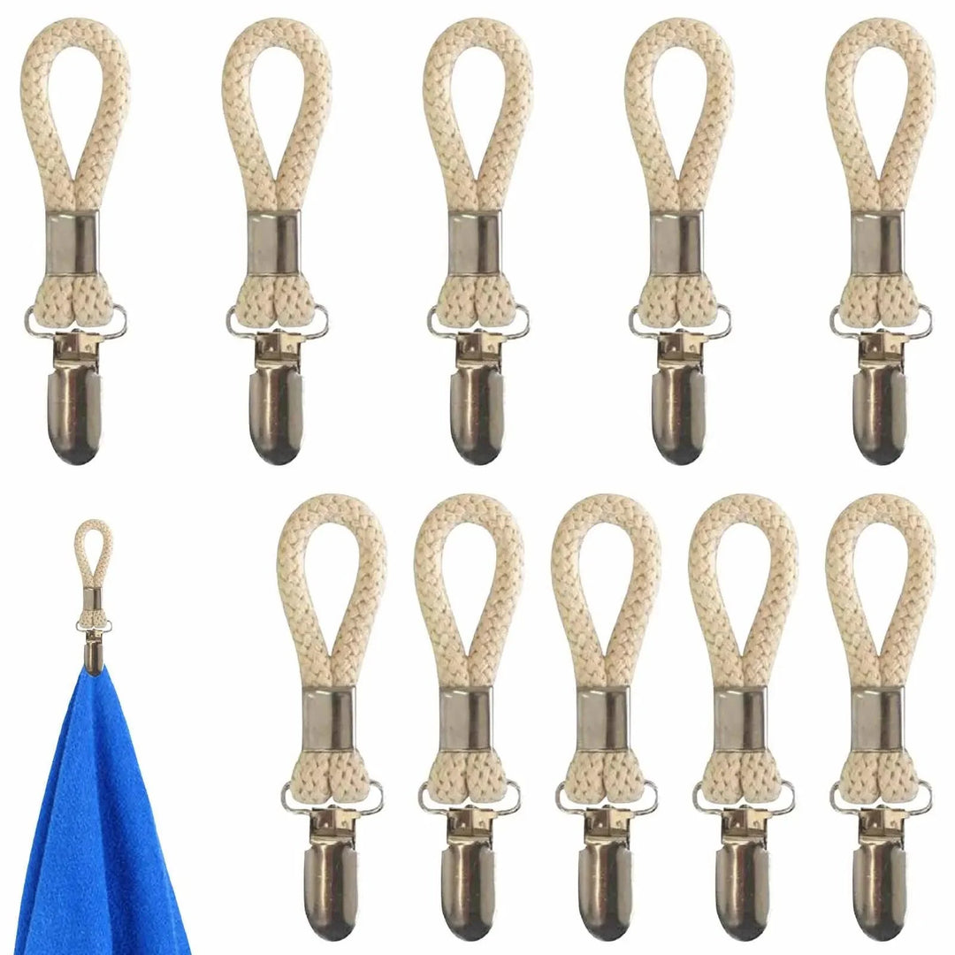 Lisslune | Cotton Braided Towel Holder Set with Sturdy Metal Clips - Elegant Space-Saving Solution for Home and Kitchen