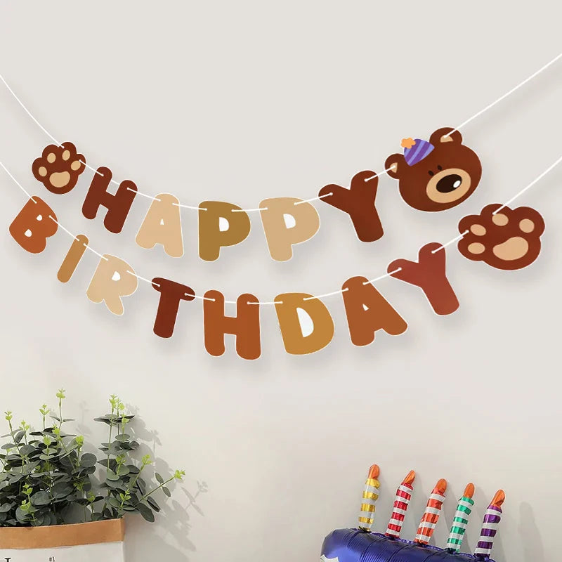 Rynx Brown Teddy Bear Birthday Letter Banner Garland For Kids Boy Girl Birthday Party Decoration Accessories Hanging Flags