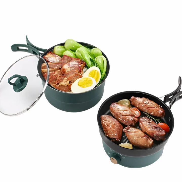 Lisslune | Compact Travel Multi-Cooker: Foldable 110V/220V Cooking System for Frying, Steaming, and More