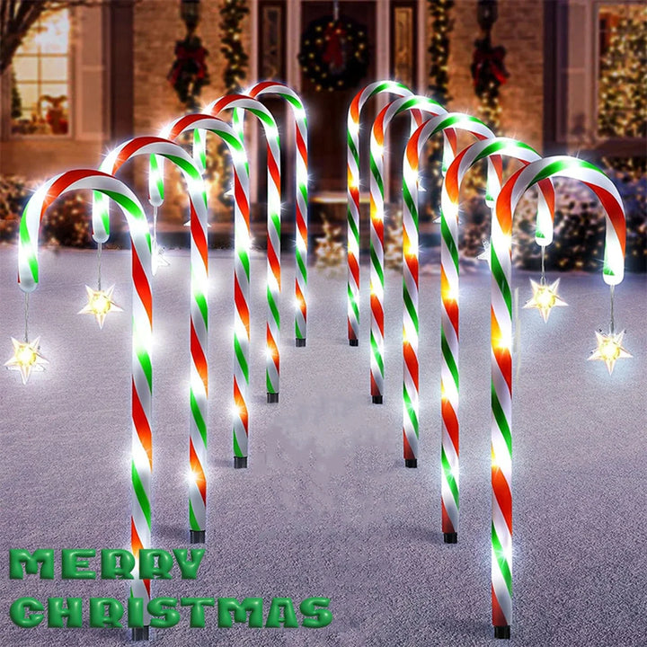 Rynx | Christmas Solar Candy Cane Lights, Holiday Parties, Path, Atmosphere Decoration Props, Waterproof Night Lights