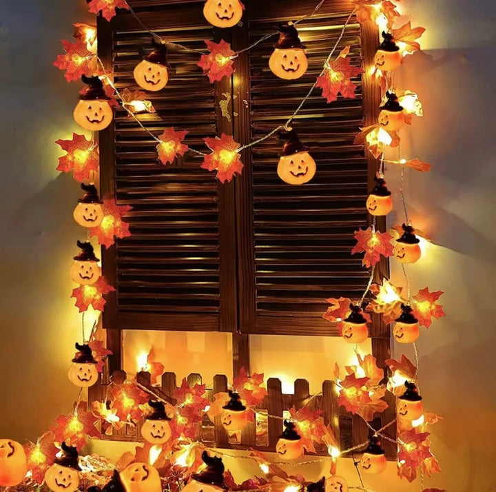 Rynx | Artificial Autumn Maple Leaves Pumpkin Garland LED Fairy String Light Christmas Thanksgiving Decoration DIY Halloween Party Home