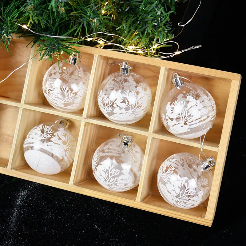 Rynx 6 pieces 6 cm transparent snow Christmas balls pendants for Christmas tree decoration clear balls hanging ornaments Xmas Navidad