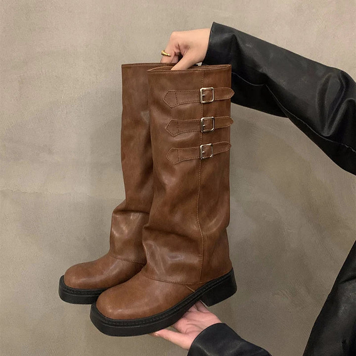 Lisslune | Retro Style Knee-High Boots Women Fashion Women Slip-On Knight Long Boots Autumn Winter Women Footwear