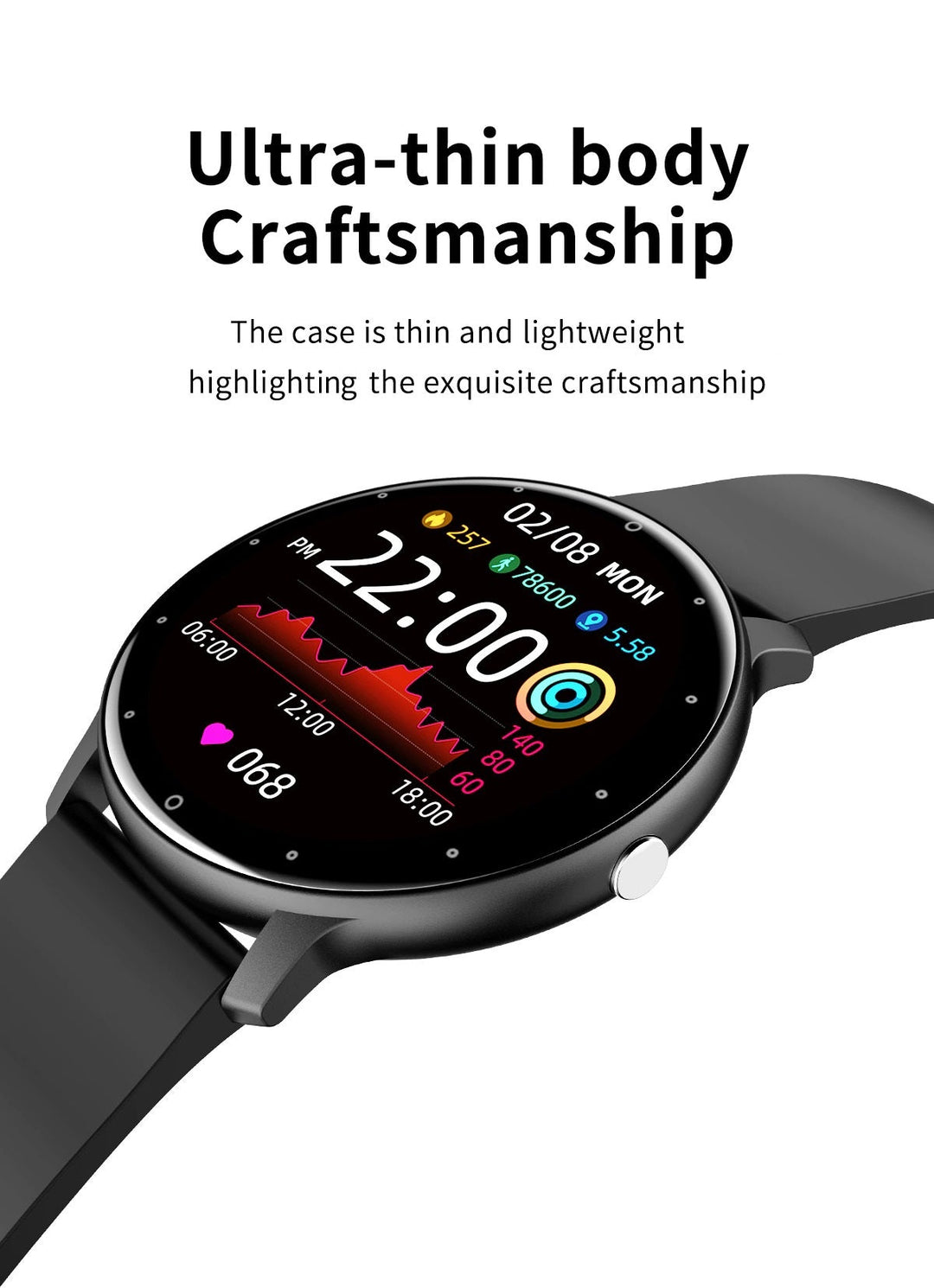 Lisslune | PulseTrack Slim Smartwatch – Waterproof, Health Monitoring & Full-Touchscreen