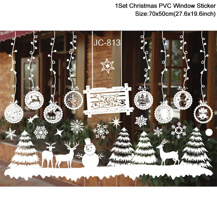 Rynx Christmas Window Stickers Santa Snowflake DIY Wall Tattoo Christmas Decorations for Home New Year Ornaments Gift