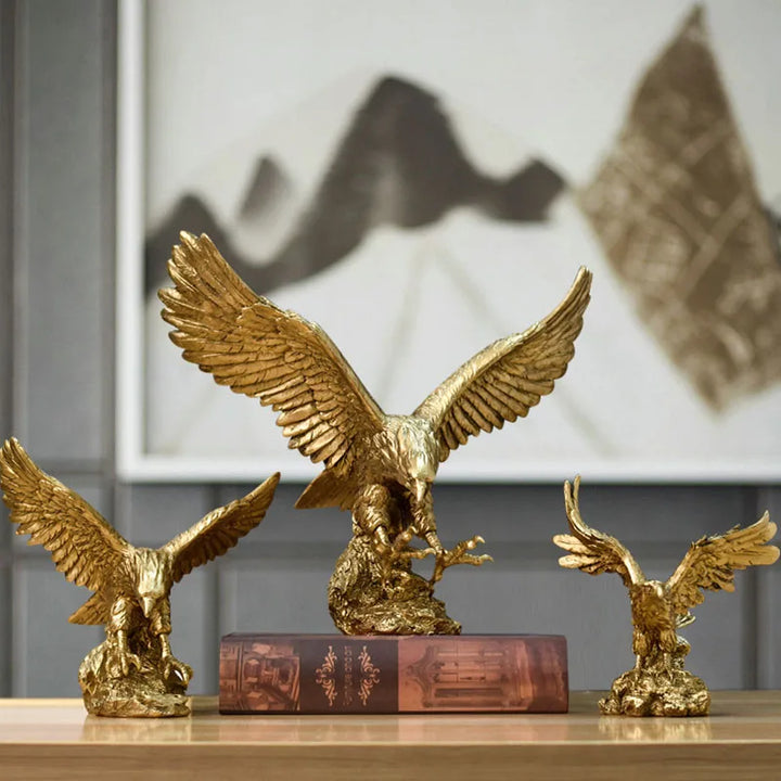 Lisslune | Resin Golden Eagle Statue Art Animal Model Collection Ornament Home Office Desk Feng Shui Decor Figures simple