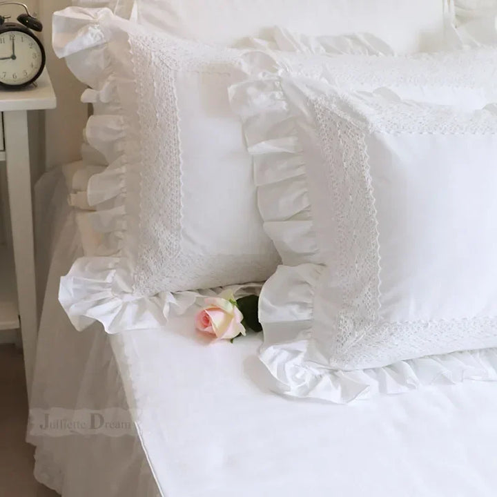Rynx 1 Piece Princess Pure White Double Layer Lace Ruffle Cotton Wedding Pure Cotton Bedding Pillowcase Pillow Cover Autumn Decoration