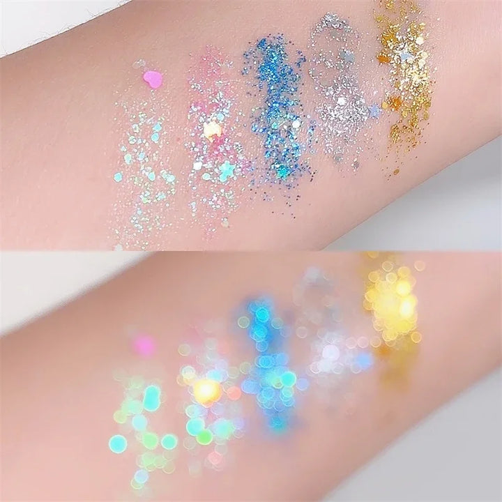 Rynx | Shiny Heart Sequins Glitter Gel Eyeshadow Cream Blue Pink Gold Star/Moon Nail Loose Sequins Glue Halloween Party Body Eye Makeup