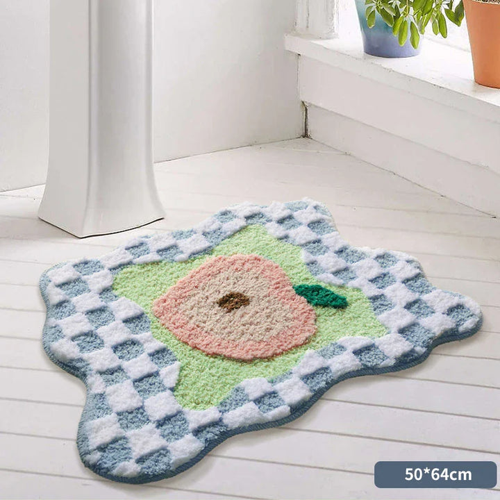 Rynx | Padded Fruit Bathroom Mat Soft Fluffy Grid Carpet Bedroom Nightstand Rug Door Floor Non-Slip Mat Aesthetic Home Warm Decoration