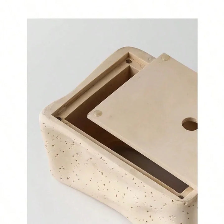 Rynx | Beige Fabric Box Cut-Out Fabric Box Modern Art Tissue Box Napkin Holder for Living Room Coffee Table