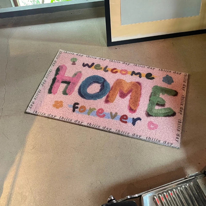 Rynx | Cartoon Doormat Letter Pattern Dirt-Resistant Doormat Pink Sweet Easy-Care Carpet Non-Slip Durable Balcony Carpet Carpet