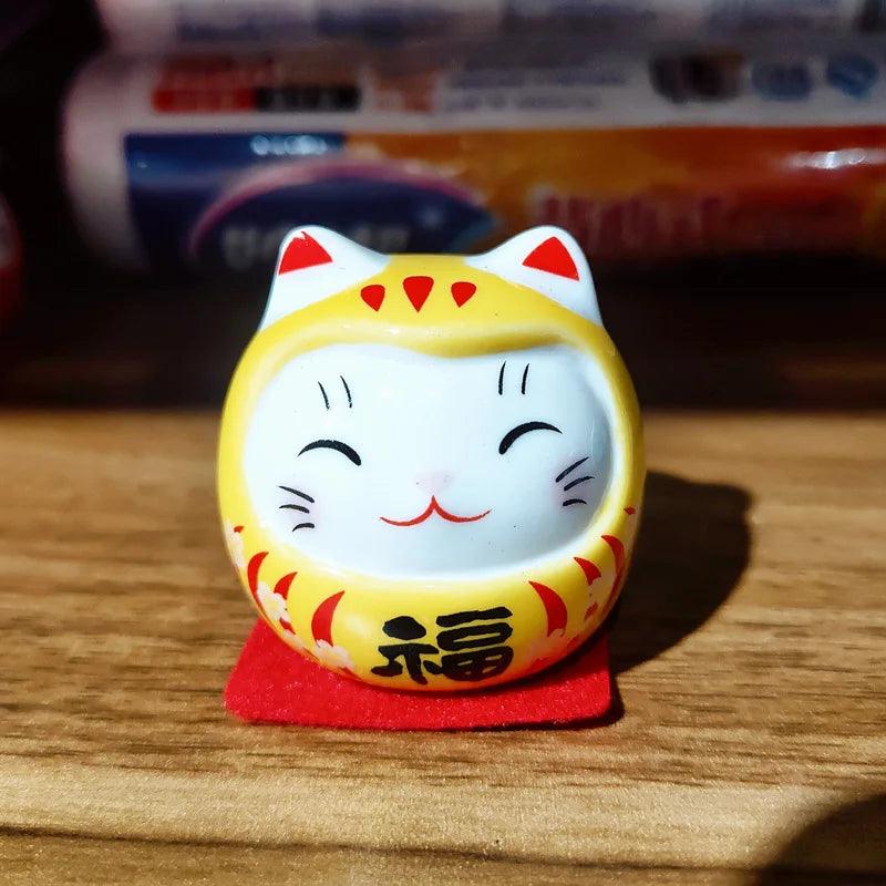 Lisslune | Charming Japanese Ceramic Lucky Cat Daruma Figurine for Home Decor and Gifts