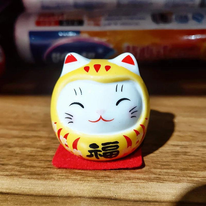 Lisslune | Charming Japanese Ceramic Lucky Cat Daruma Figurine for Home Decor and Gifts