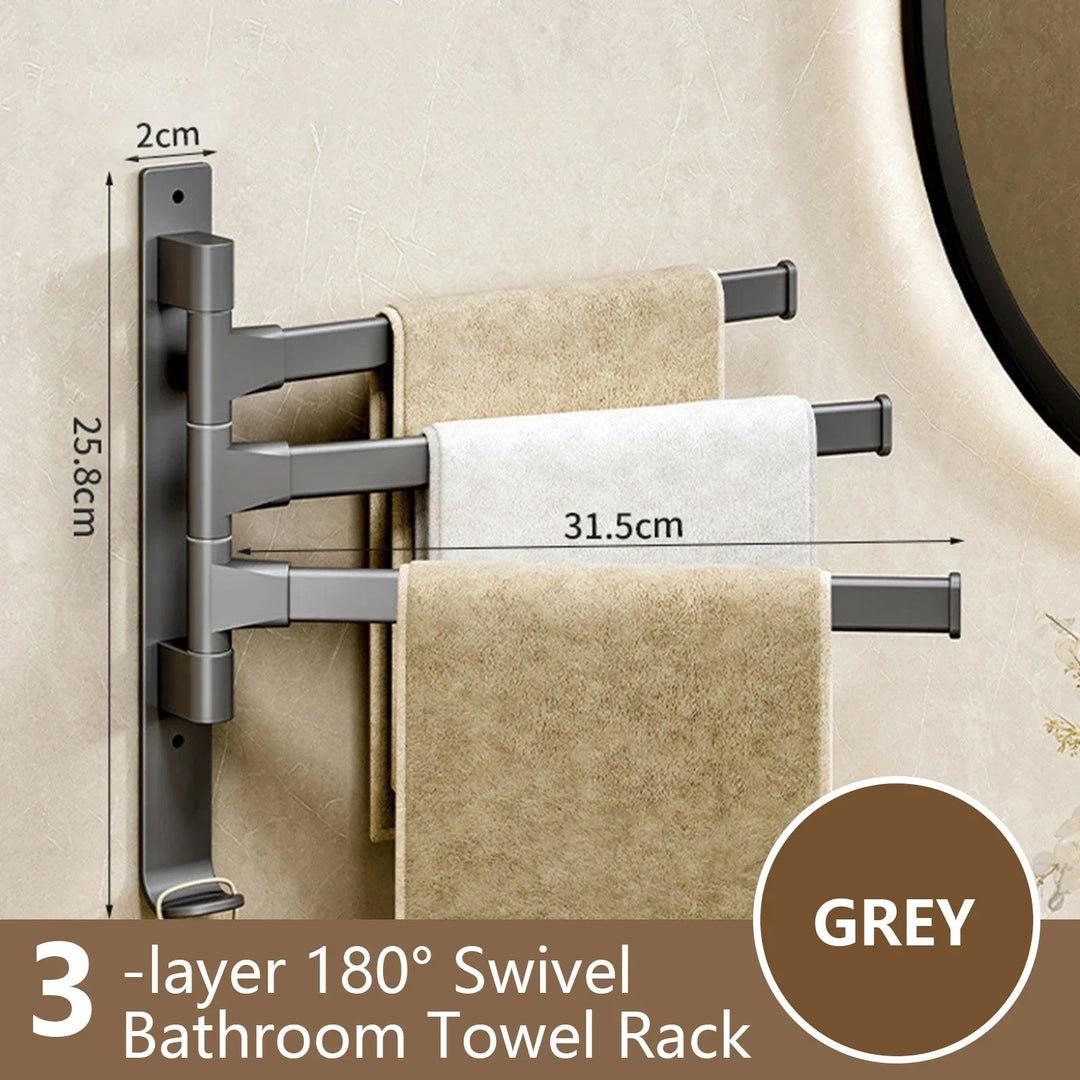 Lisslune | Bathroom Towel Holder Rotatable Towel Rack Space Aluminum 1/2/3/4/5-Bar Towel Holder Kitchen Shelf Kitchen Hanging Shelf Wall Mounted