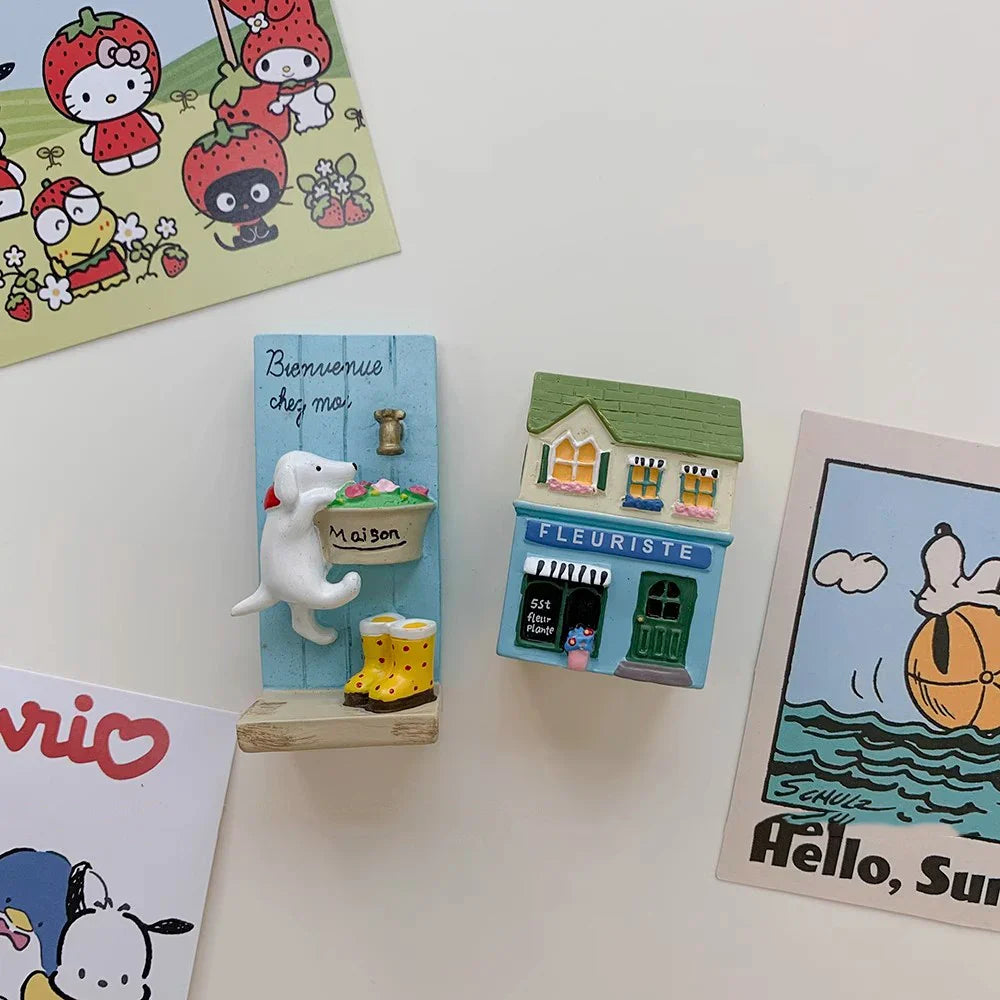 Rynx | House and Dog Refrigerator Stickers INS Cartoon Door Decorative Magnet Stickers Puppy Magnet Stickers Photo Notice Board Stick