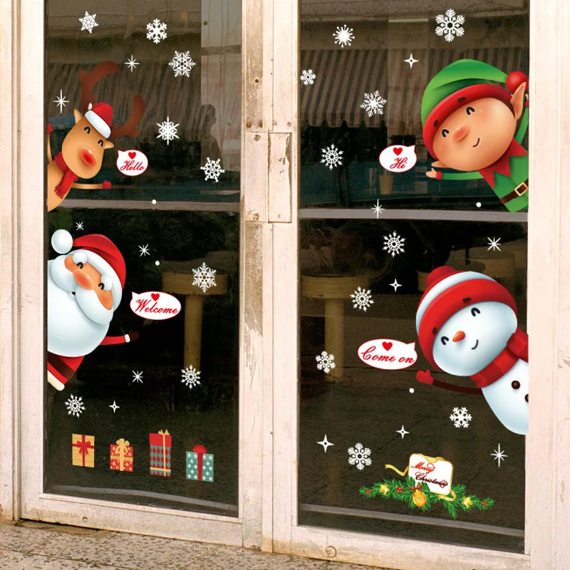 Rynx Christmas Window Stickers Santa Snowflake DIY Wall Tattoo Christmas Decorations for Home New Year Ornaments Gift