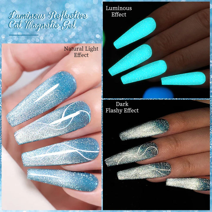 Rynx |7ML Snowlight Cat Magnetic Gel Nail Polish Grow-In-Dark Reflection Glitter Laser Semi-Permanent Soak Off UV Gel Nail Polish