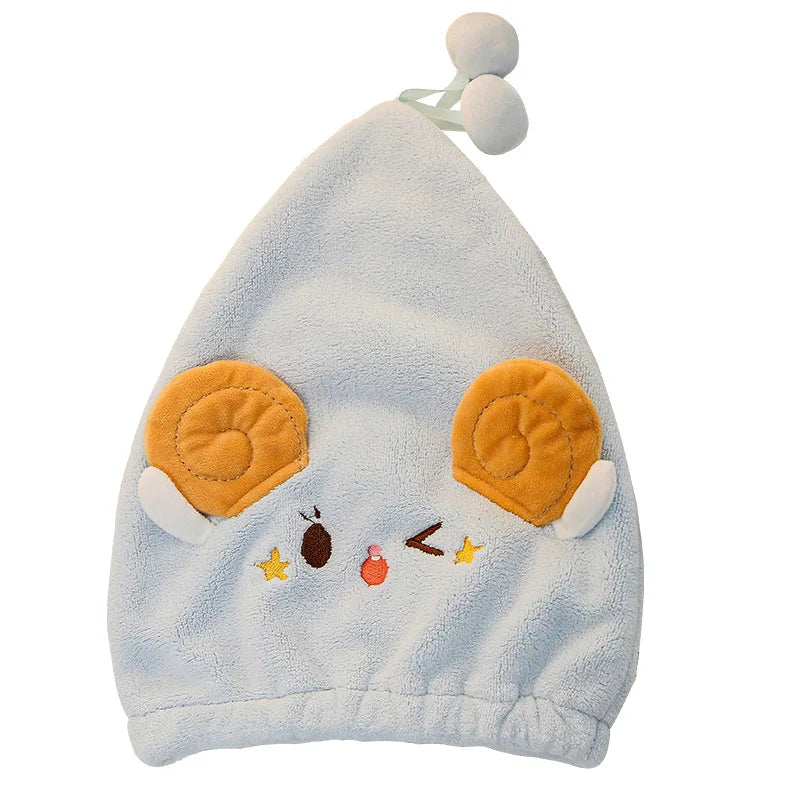 Rynx | 26x33cm 1pc Cartoon Shepherd Star Drying Cap Microfiber Princess Hat Coral Velvet Absorbent Dry Hair Towel