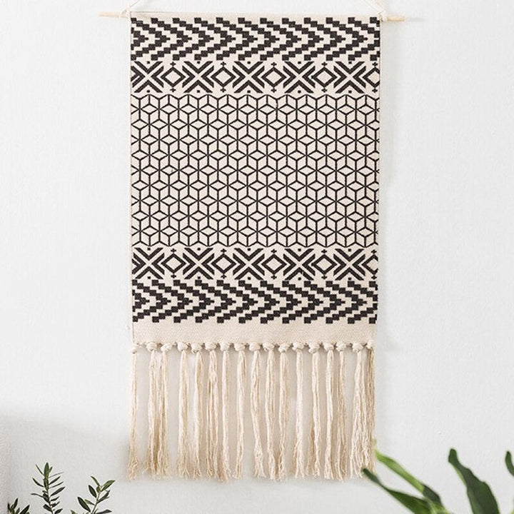 Lisslune | Bohemian Wall Tapestry, Macrame Wall Hanging, Home Decoration, Cotton Linen Tassel, Handcrafted, Woven, Geometric Canvas Art, Background Wall Tapestries
