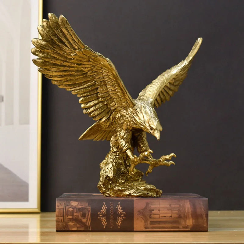 Lisslune | Resin Golden Eagle Statue Art Animal Model Collection Ornament Home Office Desk Feng Shui Decor Figures simple