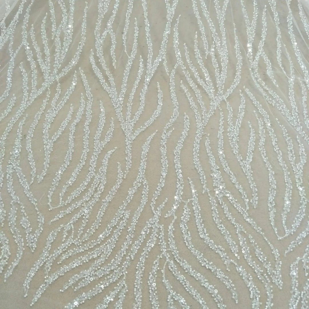 Lisslune | Luxurious Pearl Sequin Lace Fabric for Wedding Dresses - 130 cm Width, available per Yard