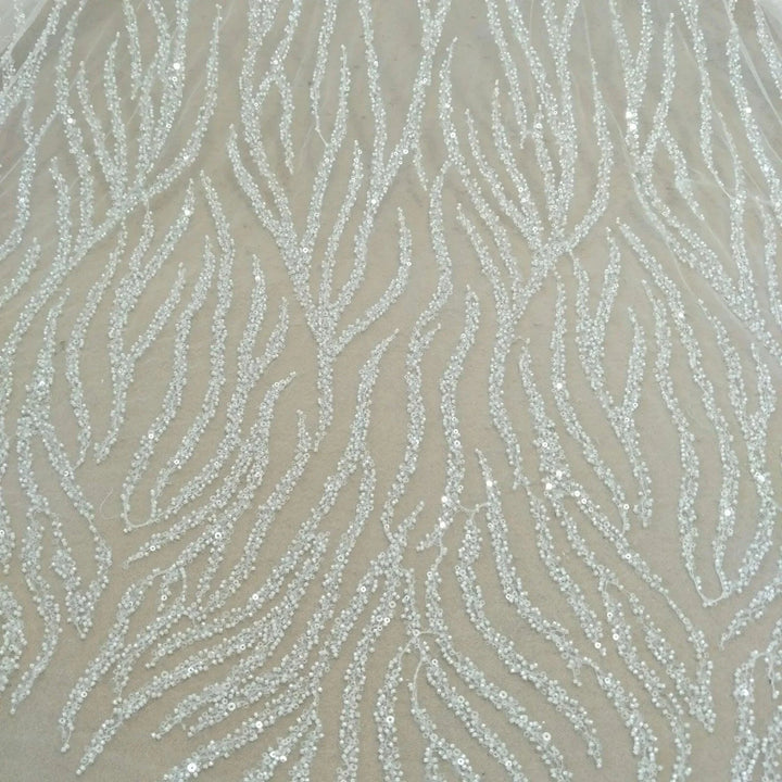Lisslune | Luxurious Pearl Sequin Lace Fabric for Wedding Dresses - 130 cm Width, available per Yard