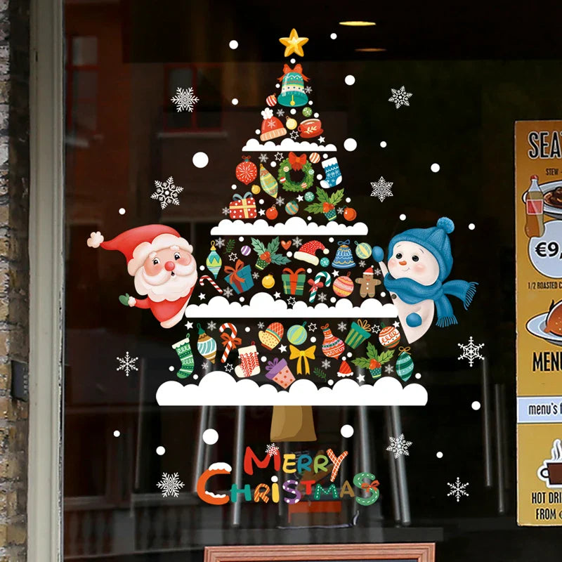 Rynx Christmas Window Stickers Santa Claus Christmas Tree Cartoon Glass Stickers Merry Christmas New Year Decorations for Home