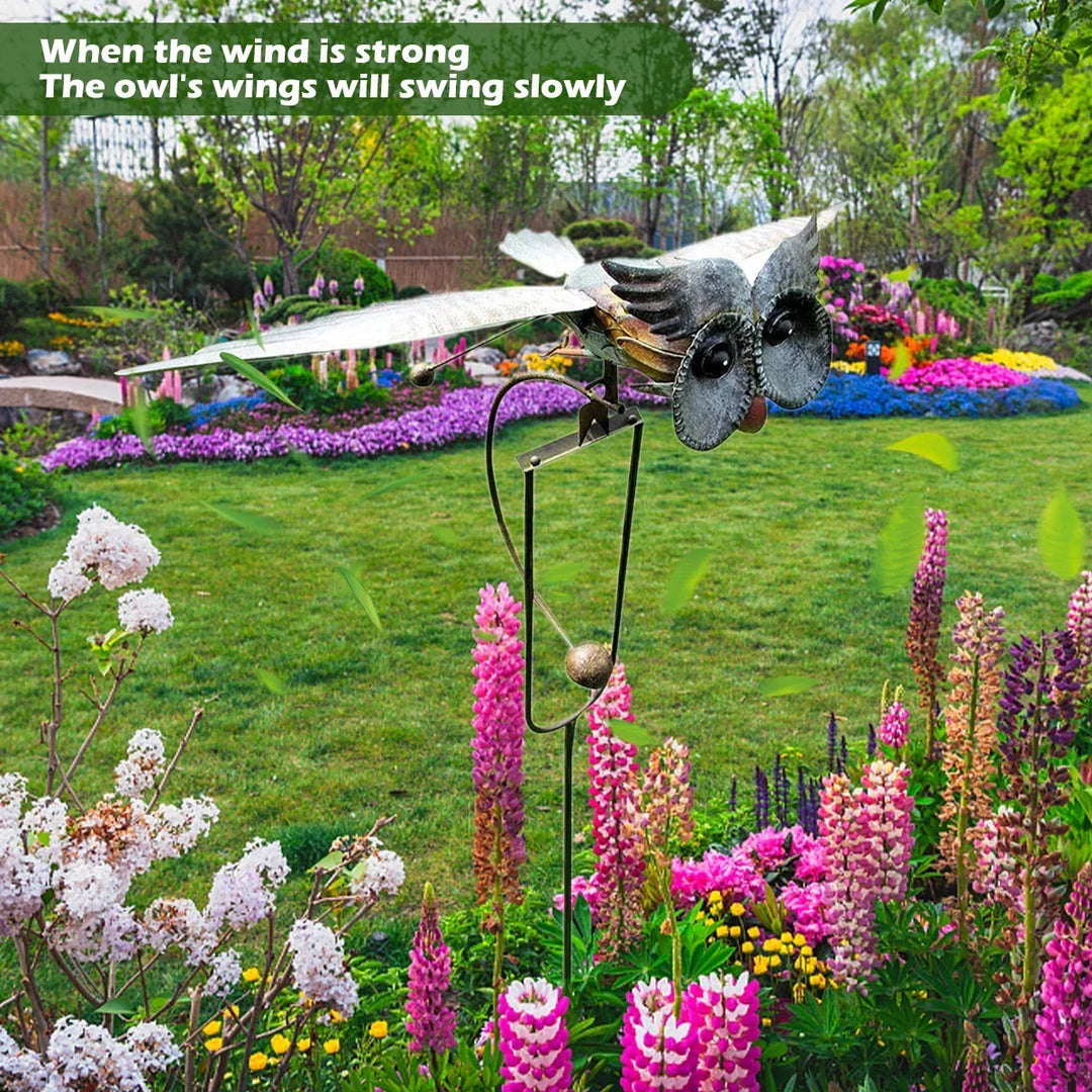 Rynx | Owl Garden Decoration Metal Wings Swinging Owl Wind Spinner Lifesize Weather Eagle for Garden Stone Outdoor Art Statue 1/2Pcs