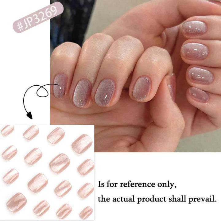 Rynx | Nude Pink Cat Eye Red French Nail Art Portable Fashion False Nails Removable Ready False Nails Press on Nails with Glue