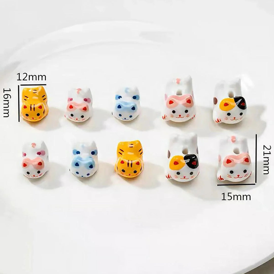 Lisslune | Charming anime-inspired lucky cat ceramic beads for creative jewelry projects - 15x21mm porcelain essentials with vertical hole