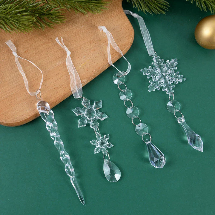 Rynx | 5/10 Pieces Acrylic Snowflake Simulation Ice Pendant Christmas Tree Hanging Decoration 2024 Christmas Home Decor New Year Gift