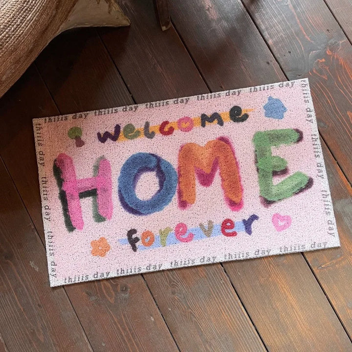 Rynx | Cartoon Doormat Letter Pattern Dirt-Resistant Doormat Pink Sweet Easy-Care Carpet Non-Slip Durable Balcony Carpet Carpet