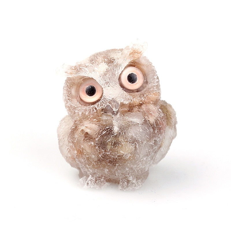 Lisslune | Natural Crystal Owl Figurine: Handmade Collector's Item