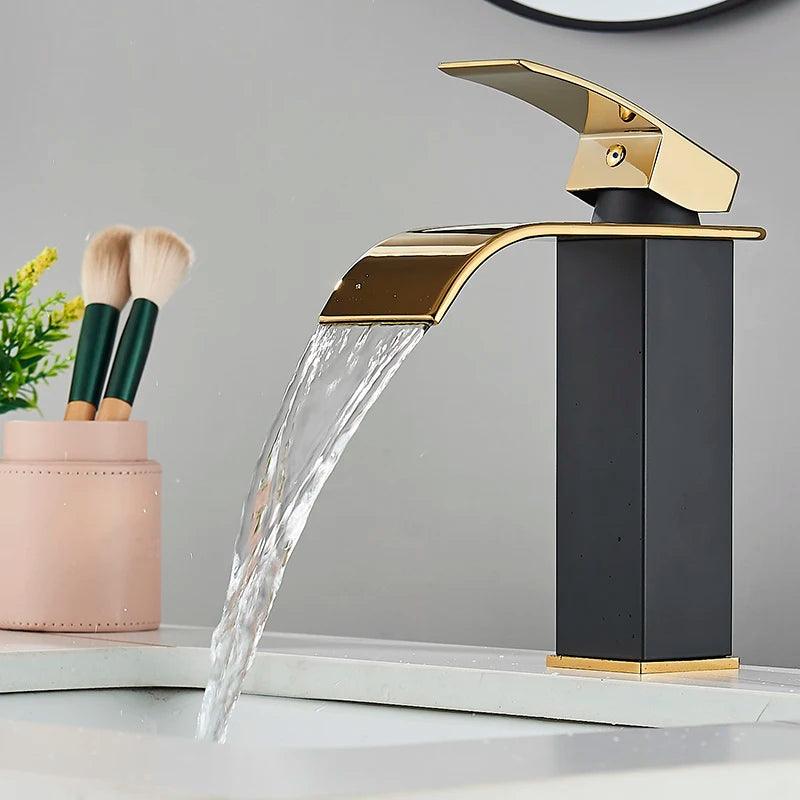Lisslune | Modern black waterfall faucet with chrome accents for stylish bathrooms