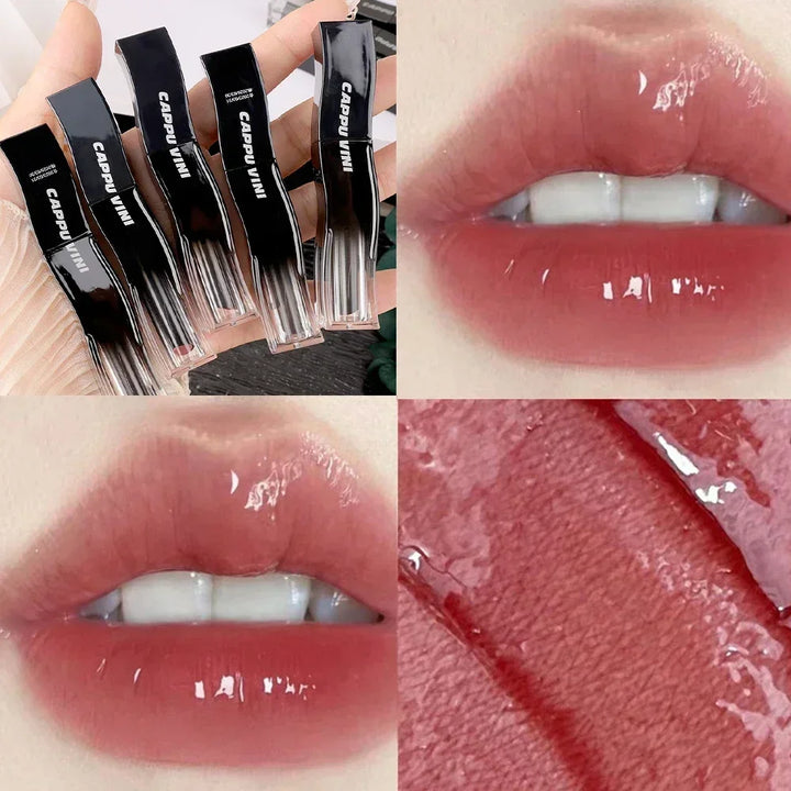 Rynx | New Jelly Mirror Black Tube Lipstick Long-lasting Non-sticky Cup Moisturizing Water Light Lip Balm Korean Lip Makeup Cosmetics 1 Piece