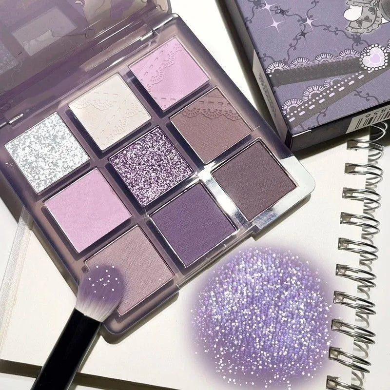 Rynx | Aurora Purple 9 Colors Eyeshadow Palette Smoky Purple Lace Shimmer Matte Silver Water Highlighter Cool Tone Eyeshadow Korean