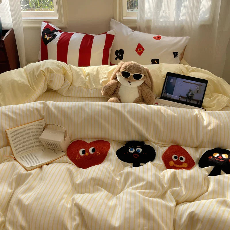 Rynx | Embroidered Running Dog Soft Bedding Set Duvet Cover Bed Linen Bedspread Pillowcases Flat Sheet Comforter Sets for Girls