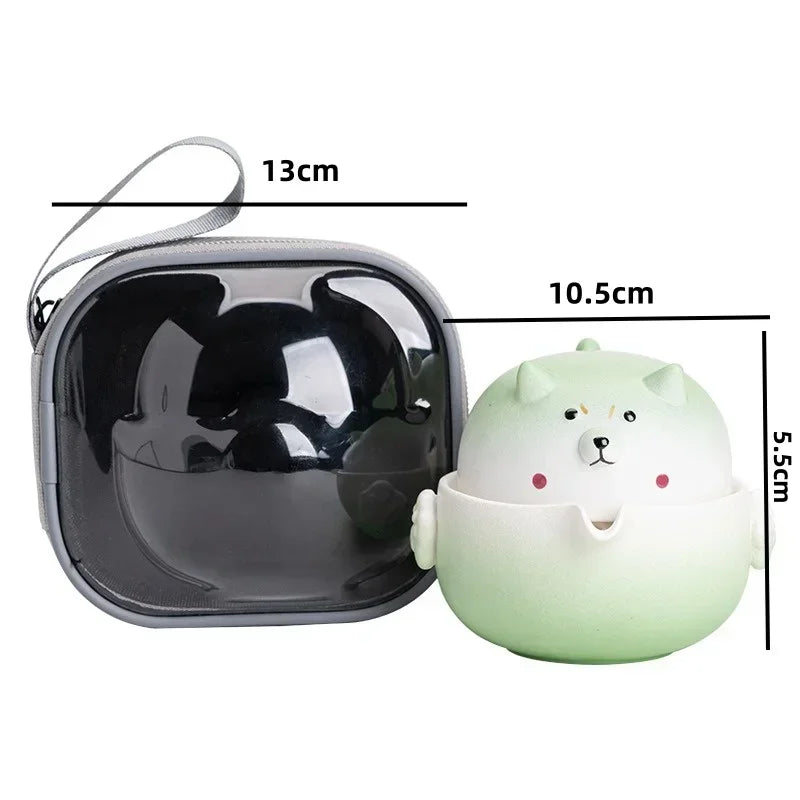 Rynx | Portable Travel Tea Cup Set Ceramic 160ml Camping Tea Set Sweet Dog Teapots Japanese Tea Culture with Storage Bag Travel Supplies
