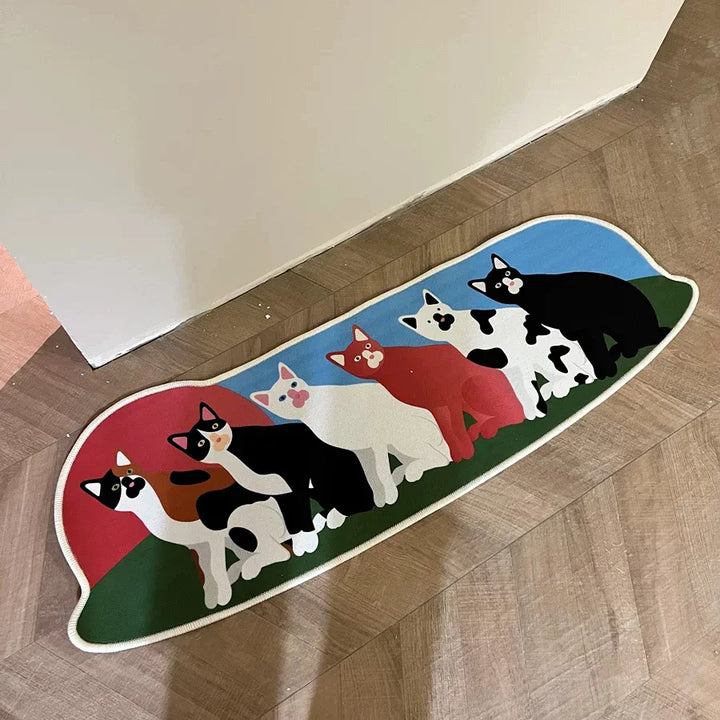 Rynx | Long Print Cat Bedroom Carpet Cartoon Animal Nightstand Mat Soft Living Room Carpet Floor Mat Doormat Kawaii Home Decor 48x140cm