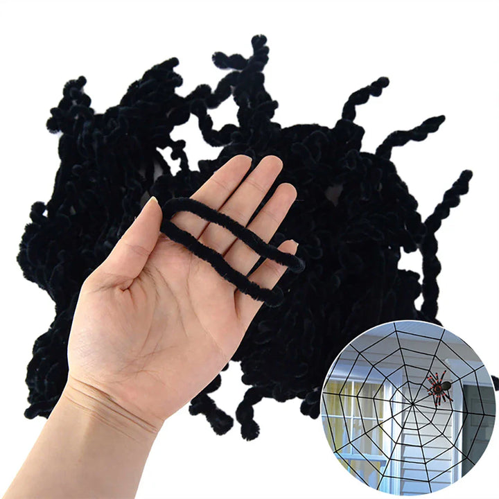Rynx | 1.5/2.5 m Giant Spider Web Halloween Decorations, White Black Spider Web for Home, Large Horror Stretchable Spider Web for Outdoors