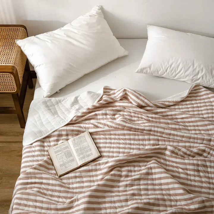 Rynx Stripes 100% Cotton Summer Blanket for Bed Soft Skin-Friendly Queen Comforter for Summer Air Conditioning Thin Comforter Breathable