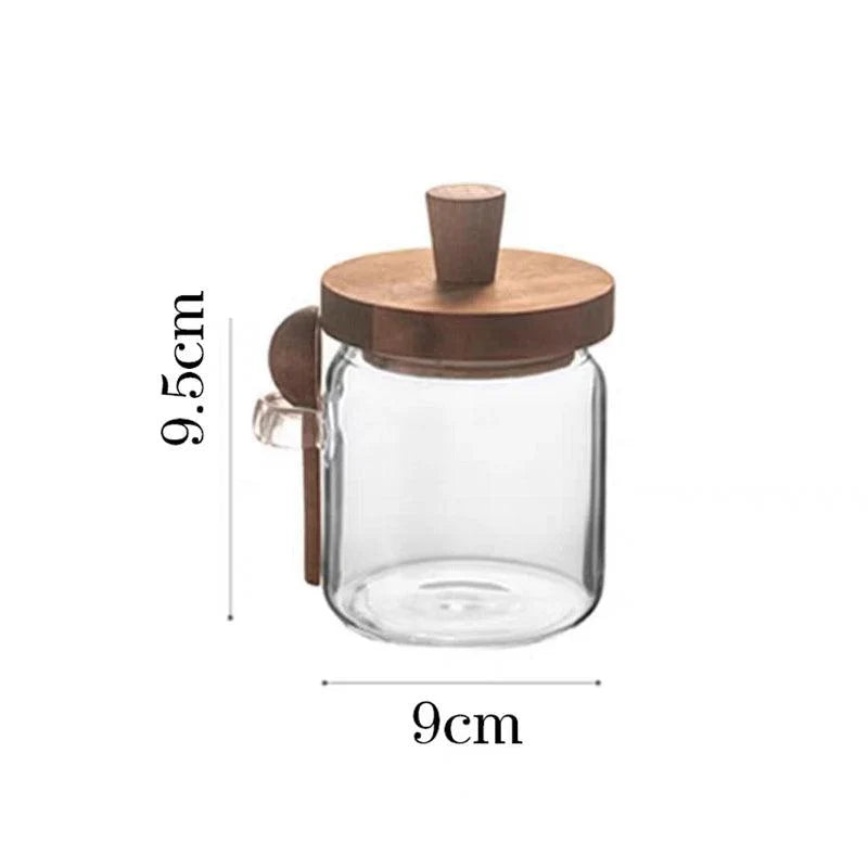 Lisslune | Elegant glass storage jar with acacia wood lid and spoon for coffee and spices
